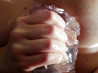 A sweet handjob with flashlight before going to sleep