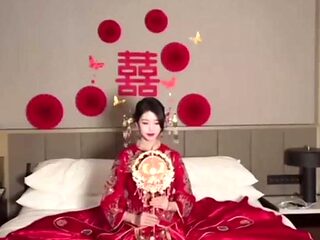 Amateur Chinese bride in red wedding dress strips down and exposes her