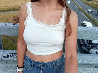 Publicly flashing pussy and tits on the street