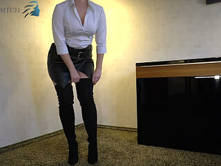 After work leather skirt and over knees