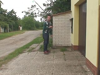 Blonde granny gives head and doggystyled