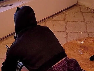 Caged Sissy Teased in Facesitting Box - Mistress Uses Her Slave as a Seat While She Plays