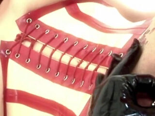 Horny chick is playing with her asian slave