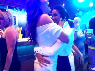 Sinfully rich babes of porn licking their pussies in public