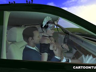 Busty 3D cartoon maid getting fingered and fucked