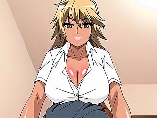 Big meloned anime babe licking fat cock