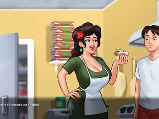 Step mom and step son fuck in the kitchen in a perverted summertime saga
