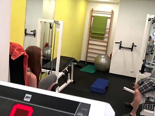 HUNT4K. Man for money let stranger fuck his slutty girlfriend in gym
