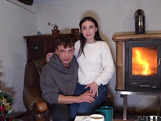 A stunning brunette woman, Emma Evans, fucked by her husband in jeans