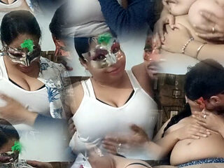 Masked Desi Group Orgy Wild Kiss Boobs Play in Masquerade Party Homemade Fun