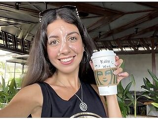 Crazy Cumwalk In Starbucks - Blowjob In Public Toilet, Drinking Coffee With Sperm With Katty West
