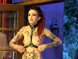 Adorable emo teen teasing with her hot tattoos