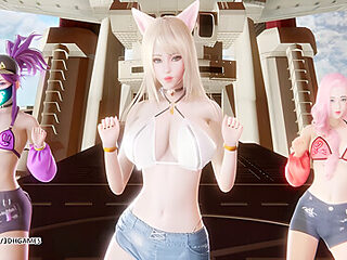 Mmd Unis - Curious Ahri Akali Seraphine Hot Kpop Dance League Of Legends Uncensored Hentai