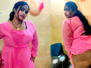 Sexy Indian Chubby Bhabhi in See-through Pink Gown - Massive Ass & Curvy Body Reveal