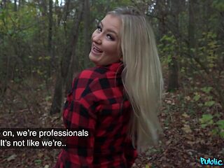 Blonde babe with great Tits and Ass gets a sloppy blowjob in public