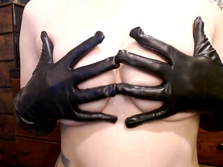 Nipple Squeezing Boob Tease Black Gloves
