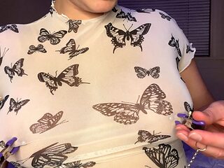 Educational How to Use Nipple Clamps in 100% TRANSPARENT White Shirt with Erika Kay