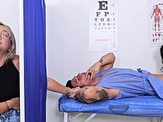 Lustful latina doctor seduced her patient while his gf was sitting behind the screen