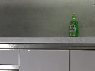 Big Tits Big Ass Hot and Cute Beautiful New Wife Takes Her G-string off to Flash Her Tight Shaved Pussy in the Kitchen