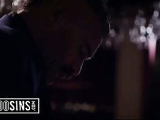 Hot waitress gives boss a surprise deepthroat blowjob