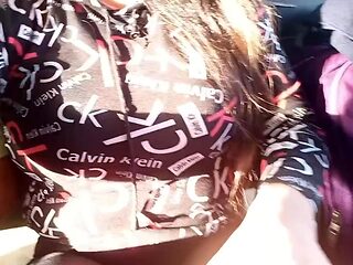 Busty milf exposes herself on a bus with a stranger