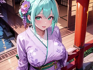 Purple Kimono Goddess! Can't Handle the Wetness Under the Red Torii Gate