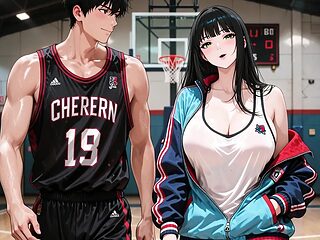 Hot animated girlfriend cheated on during a basketball game