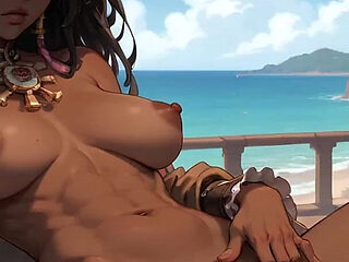 The Nasty Ebony Goddess Gives a Cherry Blossom DT by the Ocean.