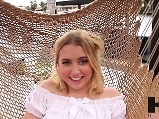 Chloe Cherry First Time Sex with Brian Omally - Blonde Petite Doggystyle Pool Fuck & Cum in Mouth