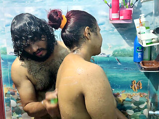 Hot Couple Bath Romance in Bathroom