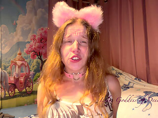 Ahegao, Cute Anime Girl with Ears and Collar Has Multiple Orgasms