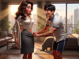 A Teacher's Secret Check on Her Friend's Stepson Kinks Turns into Passionate Fantasy in Studio (AI generated)