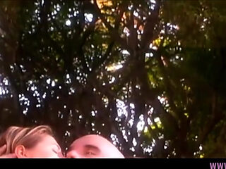 Outdoor Threesome: Blonde Babes Pleasure Bald Tattooed Stud