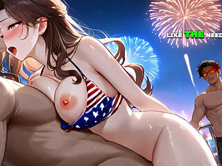 Step Stepsister's Fireworks Creampie While Everybody Watches Outside - Ai Animation