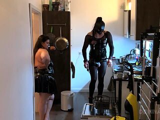 Bound beauty captivates with daring kitchen passion in thrilling intimate play