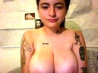 slim and hairy emo girl with firm big boobs on webcam show