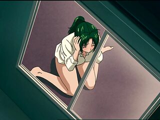 Neighbor's cock fills up busty anime girl's hairy pussy