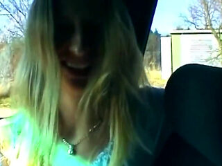 Blonde Sucks Cock and Shows Wet Pussy in Car