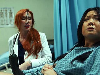 Asian nurse MILFs indulge in a steamy lesbian encounter wearing their sexy uniforms