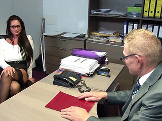 Hot Nerdy Secretary Vivian Skylight Deep Throats Huge German Cock in Office