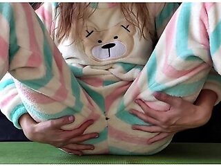 Schoolgirl With Small Tits In Pajamas Masturbate Pussy And Squirting Orgasm