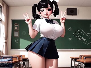 Hottie Japanese schoolgirl gives POV blowjob to old man in animated Hentai