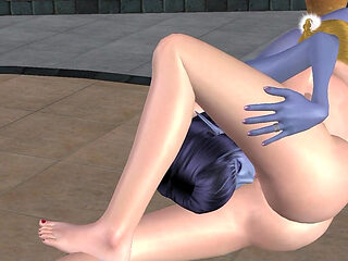 Animated 3D Lesbian Porn - Blue Elf Woman Fucking Young Woman Pussy with Strap-on Then Licking