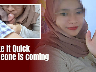 Almost Caught, Glasses Hijab Girl Doing Blowjob in the Car