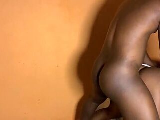 Ebony African teenage alone with her parent’s mate