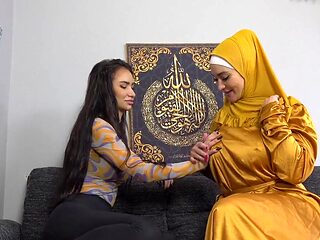 Hot lesbian in hijab enjoys licking
