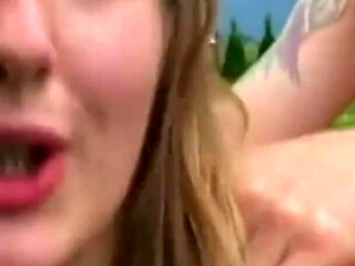 Blonde girl fucking on the field