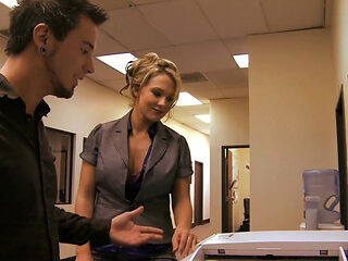 Big natural tits amazingly beautiful MILF boss fucks the big dick assistant in workplace to take cum