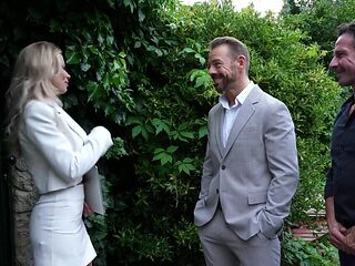 Blonde with big boobies fucking two men at the same time