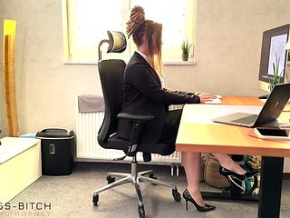 Boss takes advantage of his secretary in the office.